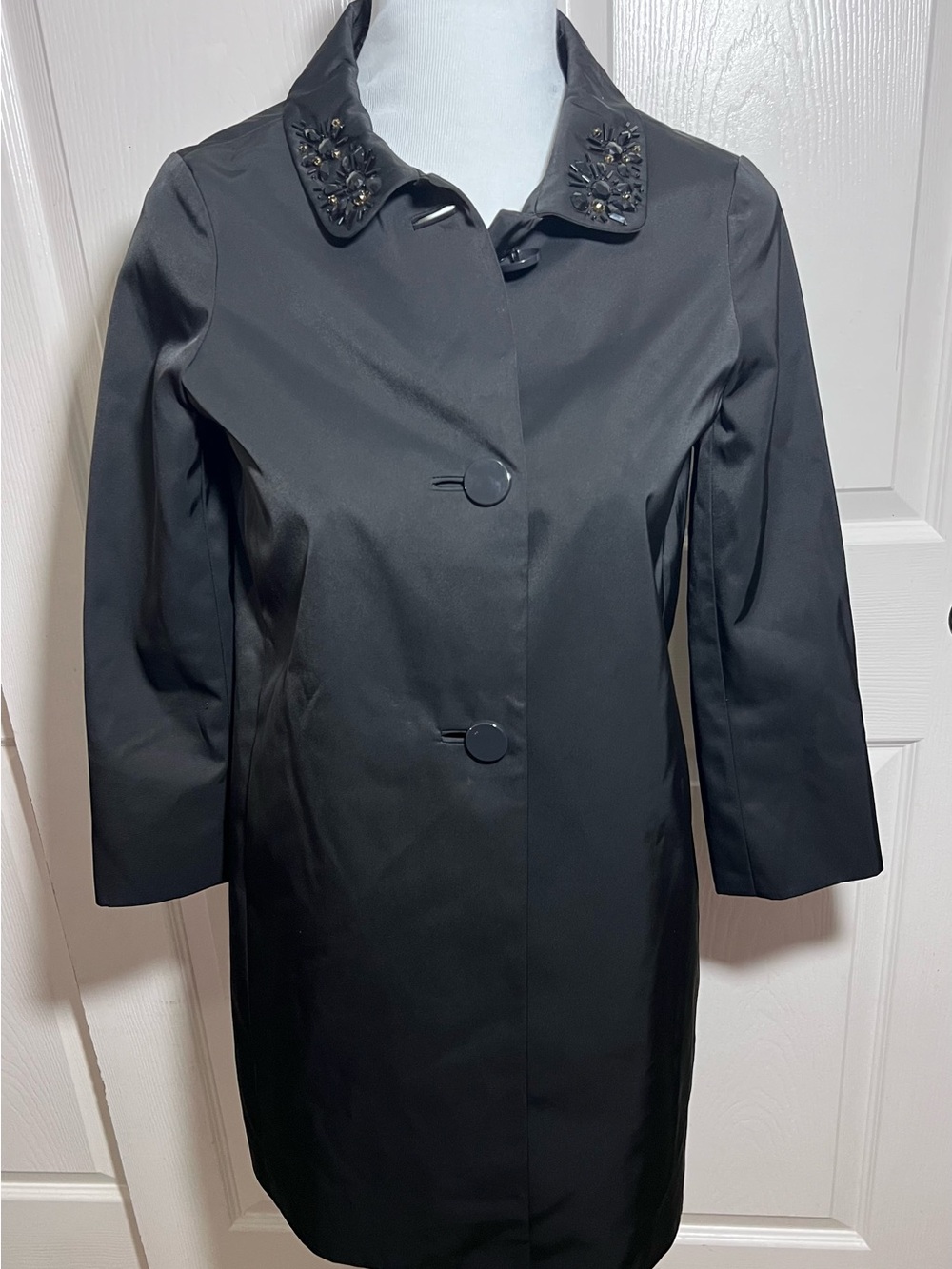 kate spade Black Embellished-Collar Short Trench Coat